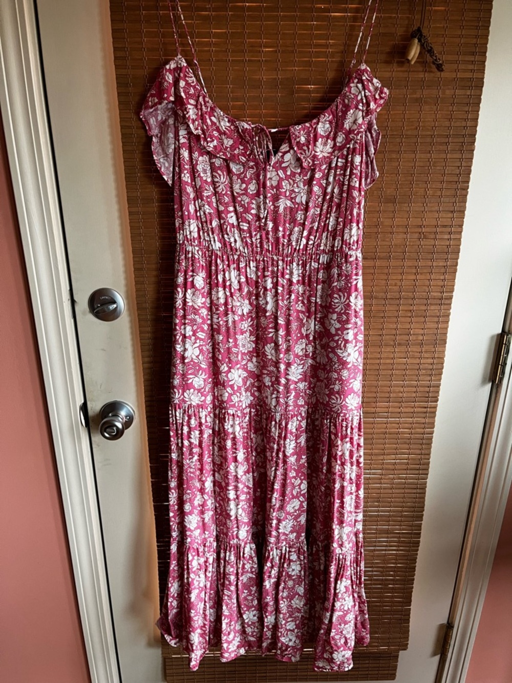J. Crew Pink and White Floral Maxi Dress with Ruffle Neckline